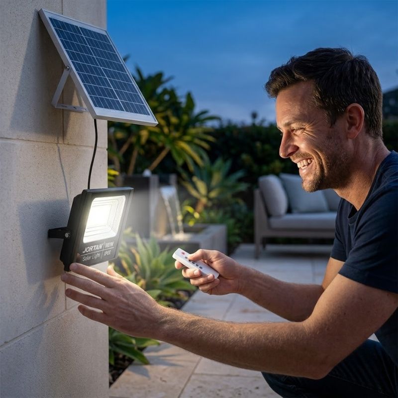 Proyector LED Solar con Panel y Mando a Distancia